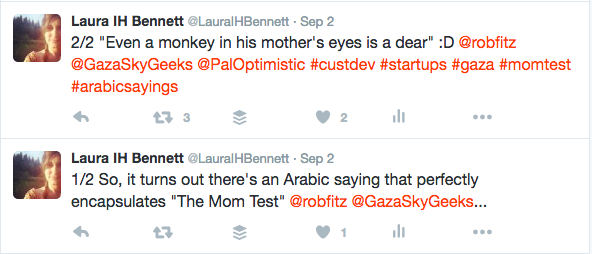 Turns out "The Mom Test" is easy enough to explain in Arabic...&nbsp;